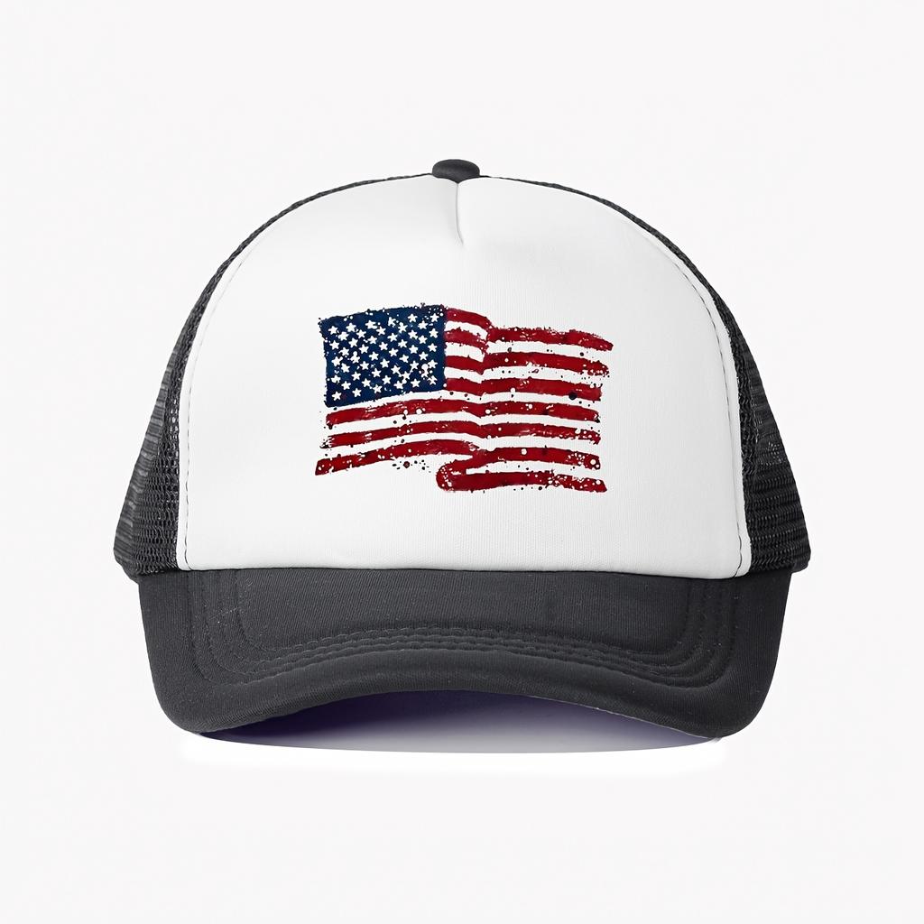 Distressed American Flag Trucker Hat Breathable Mesh Baseball Cap Outdoor Adjustable Golf Cap Unisex