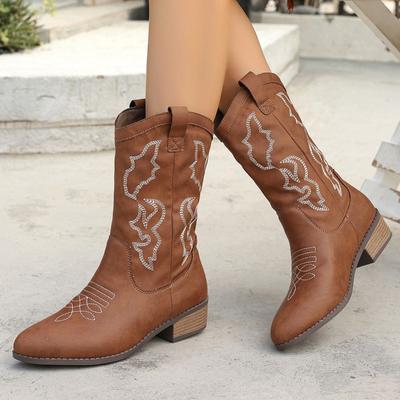 Chaussures pour femmes de haute qualité 2024 Bottes pour femmes à enfiler Mode Broderie Bottes modernes Bottes mi-mollet pour femmes Hiver Grande taille