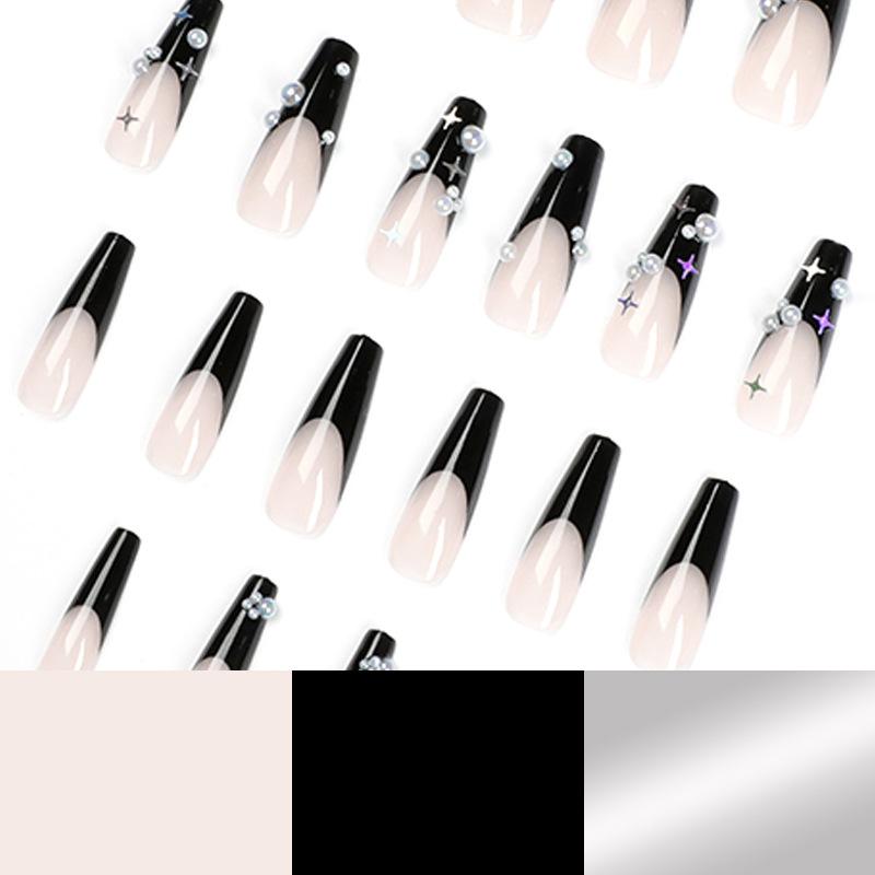 Black Pearl Long Ballet French Wear Nail Art Nail Patch False Nail Nail Patch Removable Nail Patch