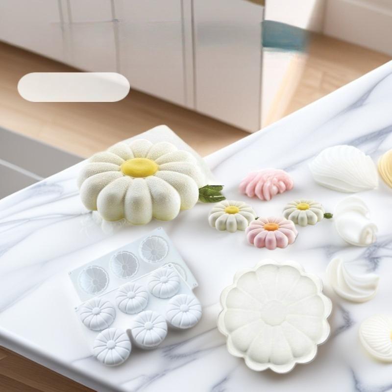 1 Pc Baking 6 Even Sunflower French Mousse Dessert Cake Mold Chrysanthemum Hemp Mold Chocolate Silicone Candle Mold
