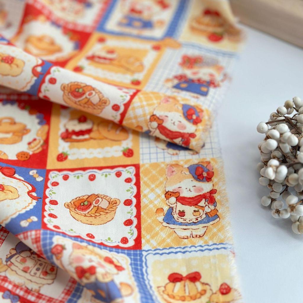 Cake Bunny Plaid 100% Cotton Fabric for Women's, Children's, Parent-Child Clothing & Home DIY (Digital Print, 40s)