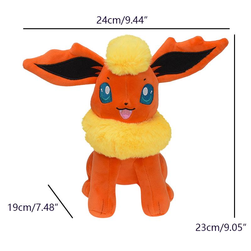 25cm Medium Eevee Plush Doll - 9 Designs with Tag: Fairy, Fire, Water, Ice, Sun, Sitting Open-Mouth