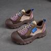 Damen Farblich Abgesetzte Runde Zehenpartie Schnürung Freizeit-Schuhe Retro Sport-Sneaker mit EVA Dicksohle Bequeme Lauf-Flats