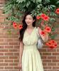 Make A Toast V-Neck Pin-Tuck Pleated Maxi Dress Yellow Mbcsop001Ly