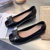 Medium-heeled single shoes women's new leather one-pedal versatile soft-soled shallow-mouth low-heeled single shoes