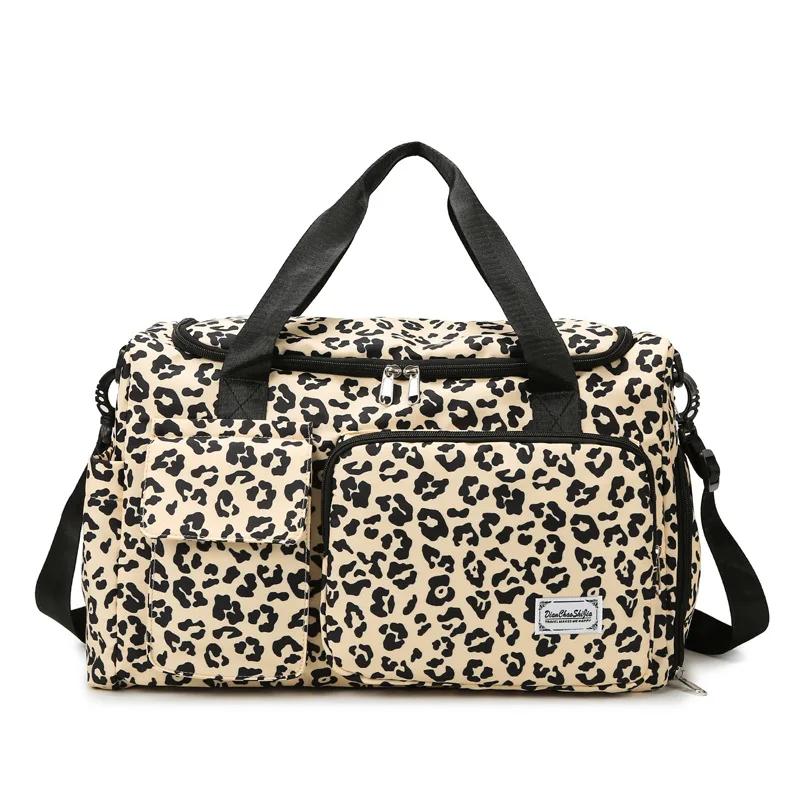 Borsa Duffel da Viaggio di Grande Capacità per Donna Leopardo Zebra Camouflage Borsa a Mano da Donna Fitness Separazione Secco Umido Borsa a Spalla