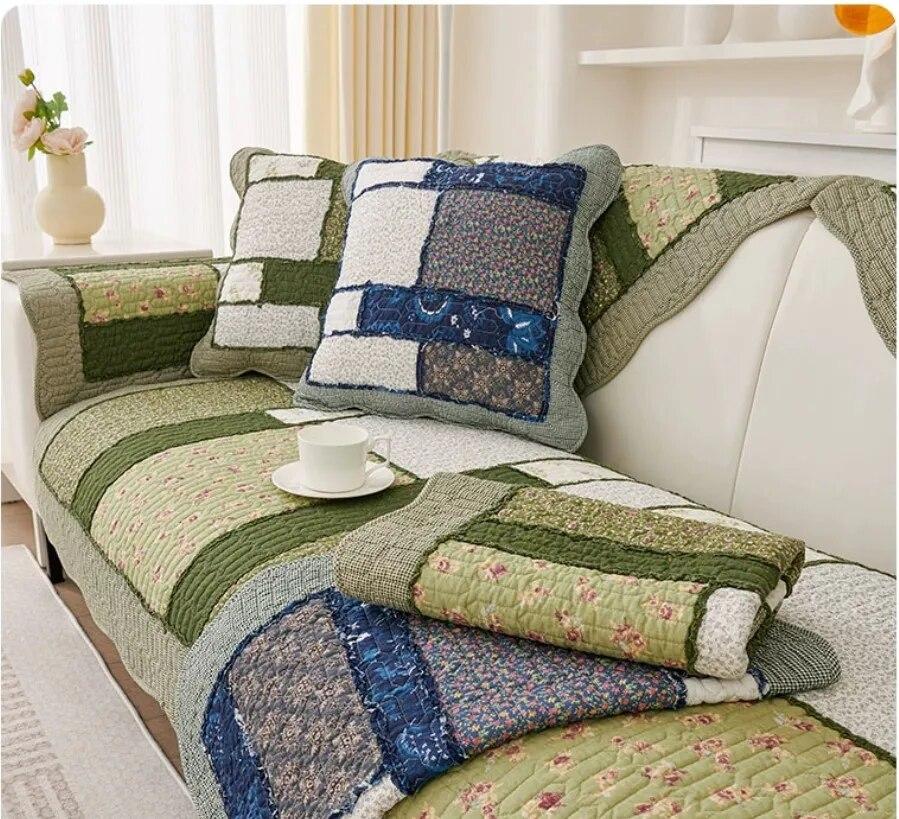 Floral  Style Sofa Cover Plaid Couch Cushion Four Season Universal Cotton Non-slip Sofa Armrest Towel Furniture Protective Cover