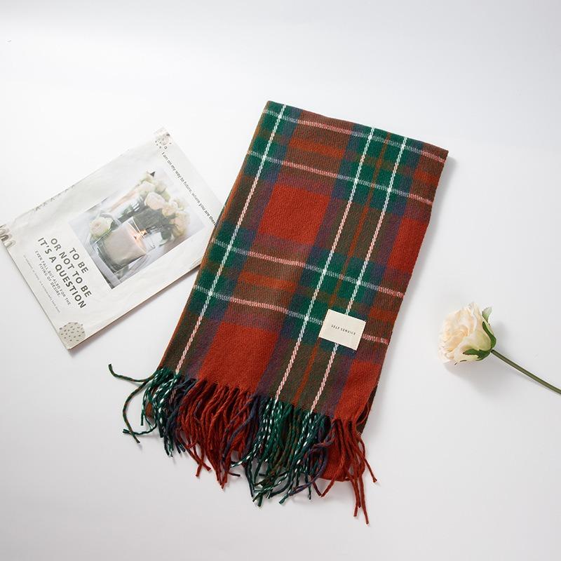Autumn and winter scarves women's new products long imitation cashmere scarves retro plaid fringed scarves shawl