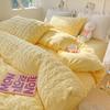 Princess Bedding Set  French Style Wash Cotton Solid Color Seersucker Summer Soft New Bed Sheet Set Comforter Set