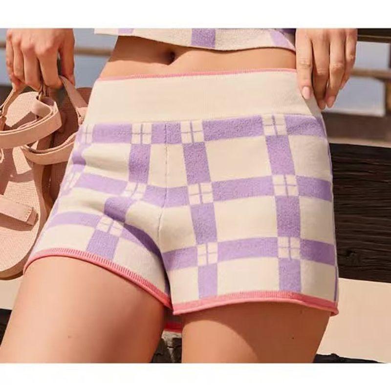 

American Style ~ an * Fashion Casual Set Knitwear Sweater Shorts Women s Clothing Purple White shorts XS