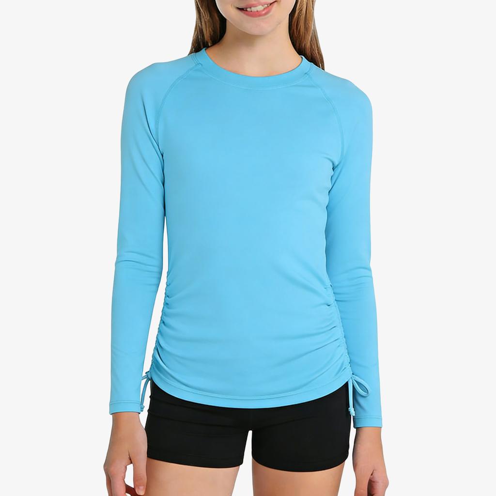 CHARMLEAKS Rash Guard for Girls Long Sleeve Swim Shirt UPF 50+ Sun Protection Teen Girls Swimsuit Athletic Shirts 7-16Y