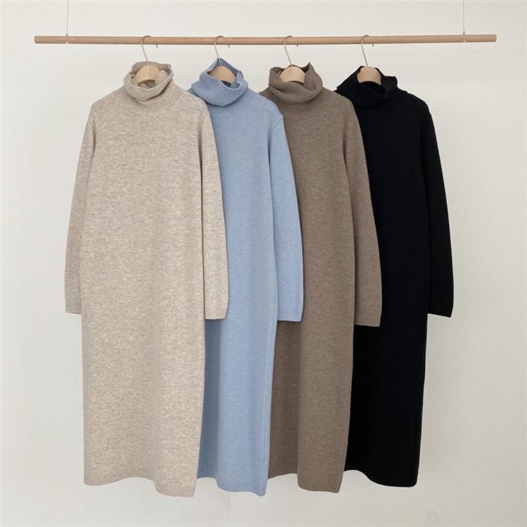 Casual Thicken Warm Women Knitted Dress Full Sleeve Loose Turtleneck Female Sweater Dresses Autumn Winter Vestidos