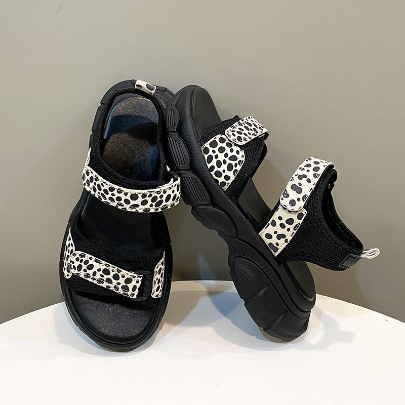 Fashion Leopard Hook Loop Platform Sandals Women Mesh Knitting Thick Bottom Sandals Woman Summer Wedges Non-Slip Sports Sandalias Mujer