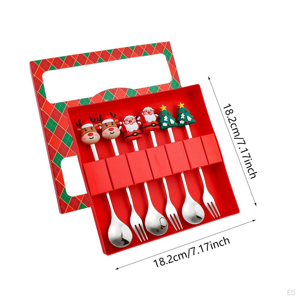 6 Count Christmas Flatware Set Spoons and Forks for Celebrations Beverages Desserts