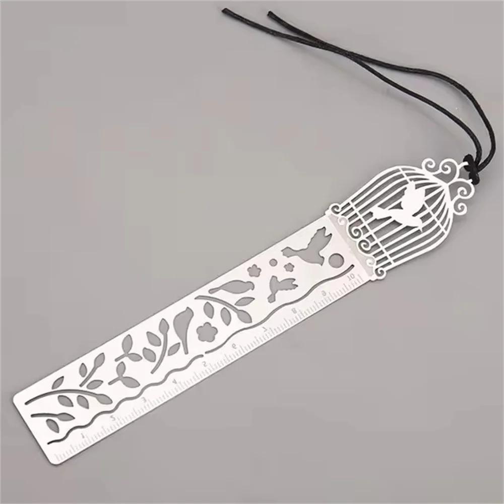 1 Pcs Straight Ruler Metal Measuring Tool Stationery Drawing Gift School Office Supply Bookmark Creative Horse Birdcage Hollow