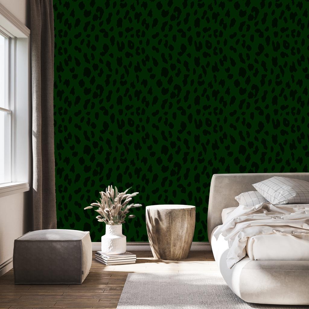 Bottle Green Leather Wallpaper, Green and Black, 50x1000