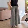 Loose Wide Leg Pants Women's Summer Plaid Elastic Waist High Waist Loose Sle Casual Trousers Skirt for Plus Size Ladies