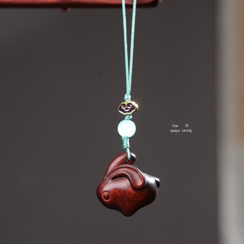 Sandalwood Zodiac Rabbit Phone Charm and Bag Pendant - Cute Cartoon Droopy-Eared Rabbit Accessory