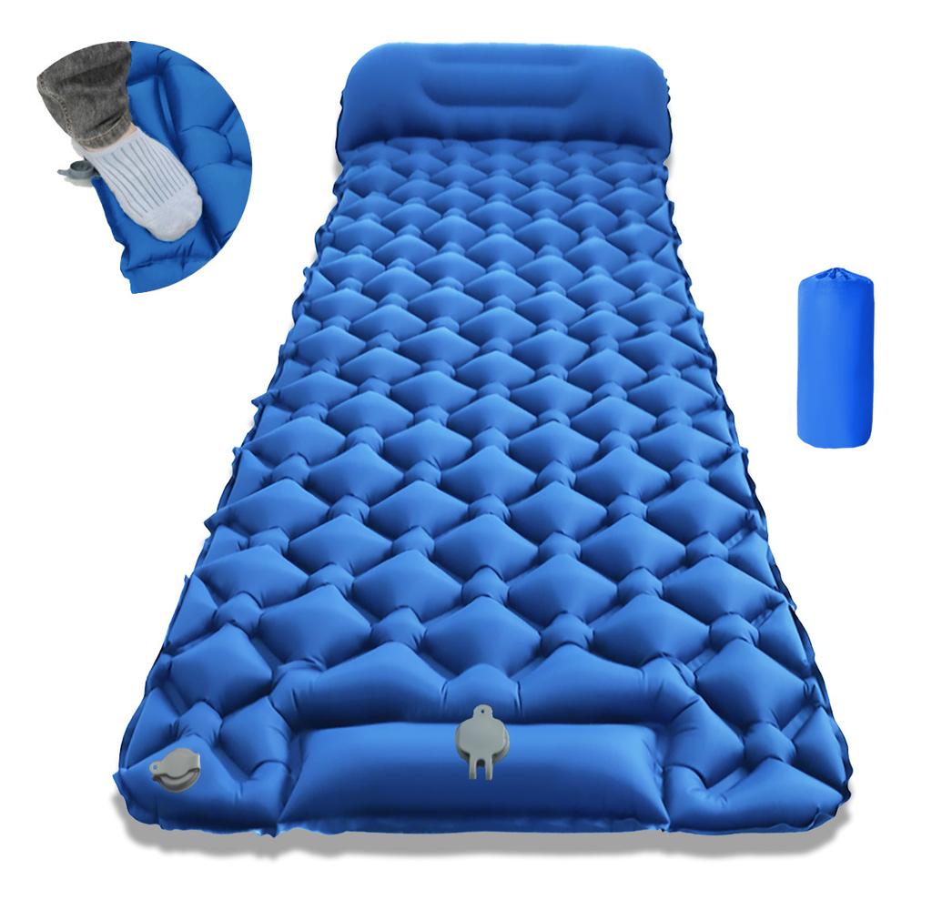 Outdoor Camping Inflatable Mattress, Foot Step On Automatic Inflatable Mattress, Press Rhombus TPU with Pillow Camping Tent Sleeping Mat