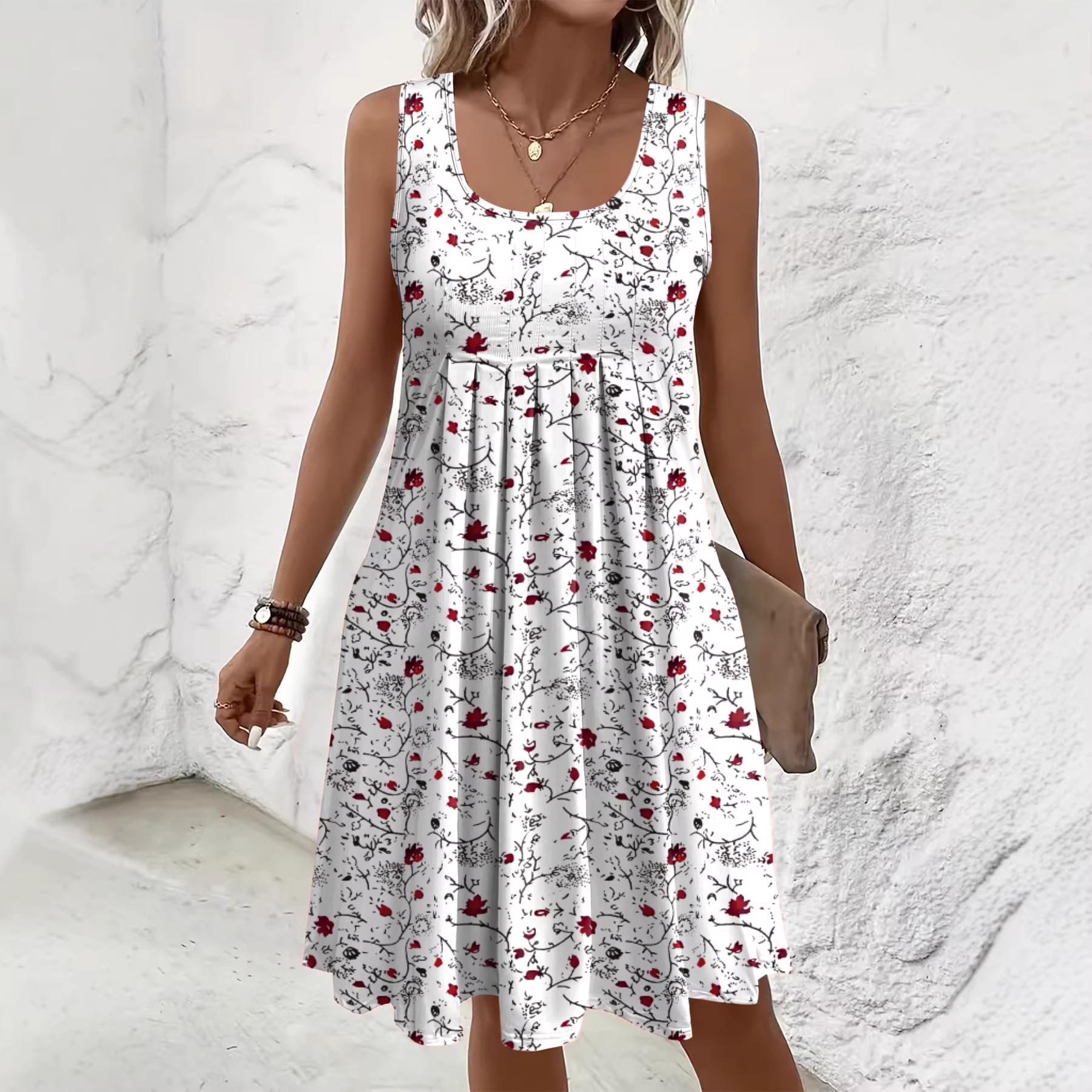 2026 Spring/Summer Plus Size Women s Sleeveless Strappy Printed Loose Dress 2XL белый