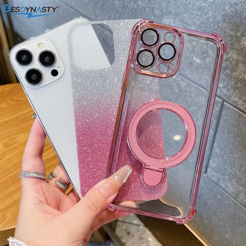 Glitter Ring Holder For Magsafe Phone Case For Samsung S26 S25 S24 S23 S22 S21 Plus FE Ultra Edge Shockproof Soft Silicone Cover
