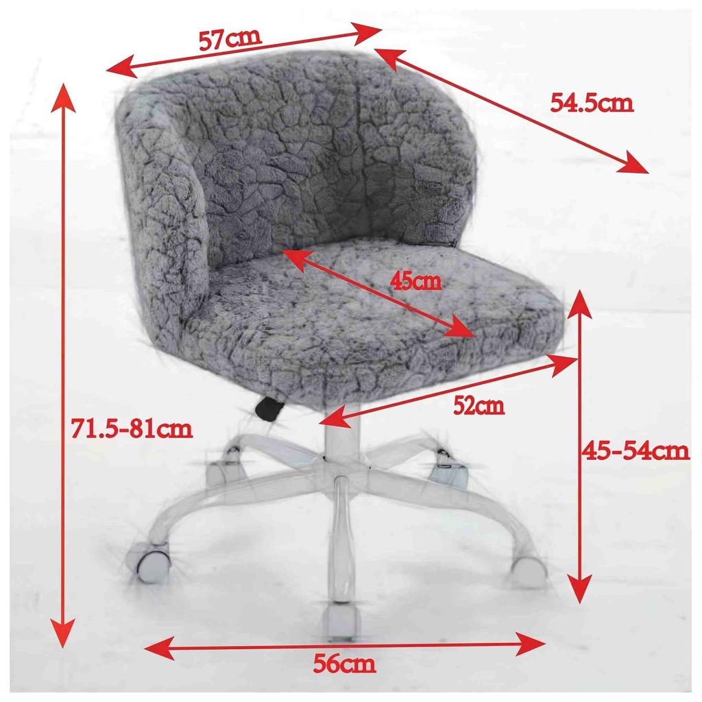 Girls Faux Rabbit Fur Desk Chair, Cute Fluffy Adjustable Swivel Vanity Chair with Silent Colorful Wheels, Cream,Beige