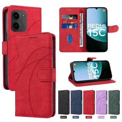 Magnetic Leather Wallet Case for Redmi 15 15C 14C 13C 13 12 11A 10 10A 10C 9A 9C Prime A5 A3 A1 Plus 4G 5G K70 Cover Curve Line