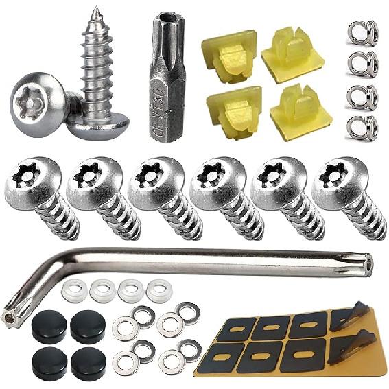 Aootf Black Anti Theft License Plate Screws- Stainless Steel Rustproof Security Bolts Fasteners For Front Rear Car Tag Mount- M6 (1/4") Locking