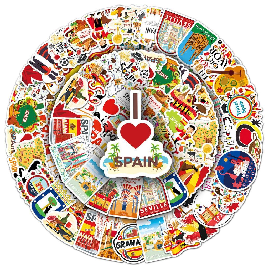 50 Spanish National Tourism Waterproof Stickers for Outdoor Use on Notebooks, Helmets, and Water Bottles