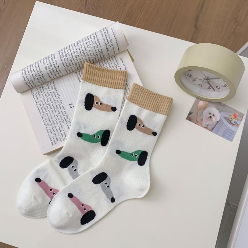 Ladies Spring and Summer Thin New Pure Cotton Cartoon Boneless Pile Socks