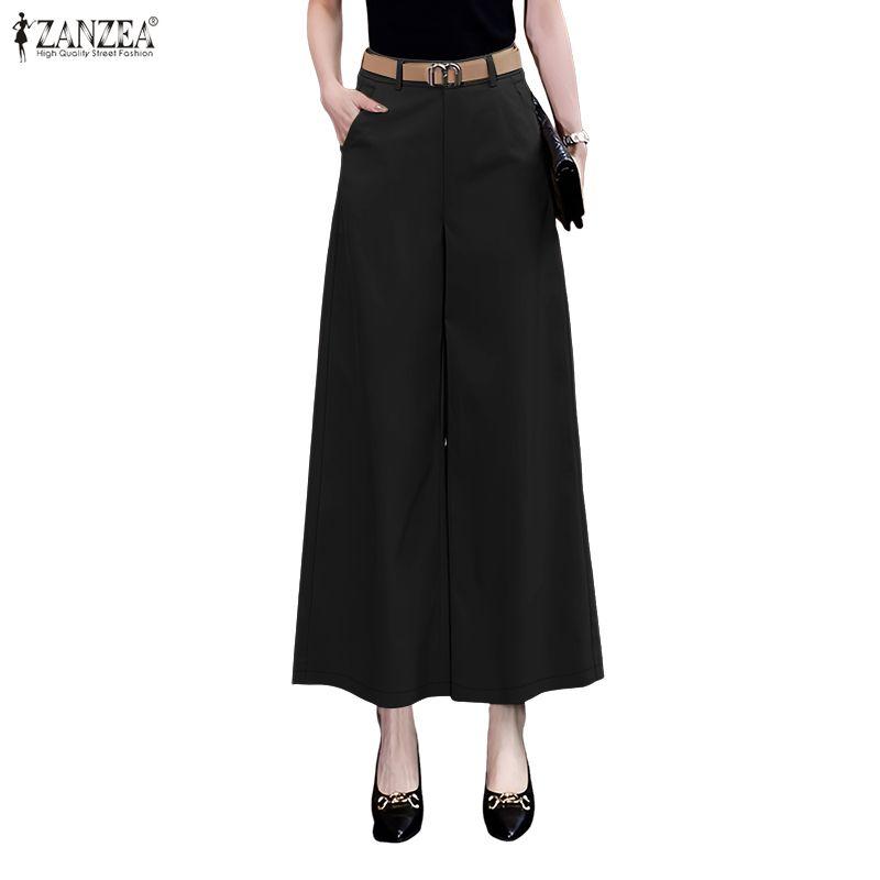 ZANZEA Women Casual Elastic Waist Loose Wide Leg Pants