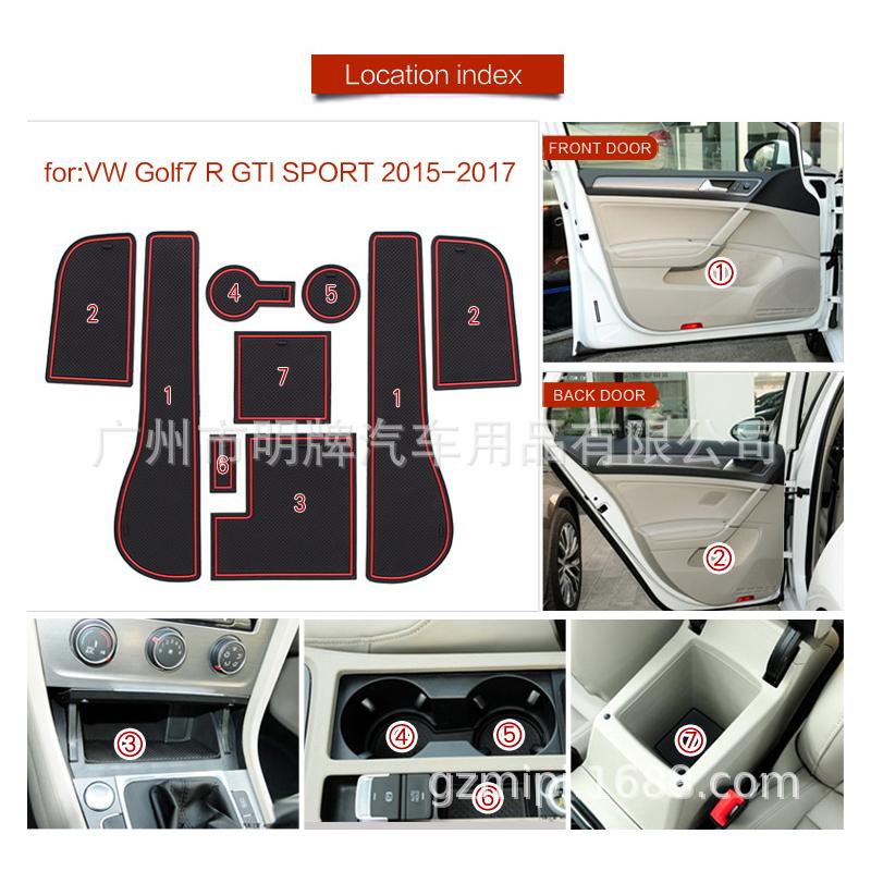 Protiskluzové podložky s drážkou Gate Mat Cup Groove Pad pro VW Volkswagen Golf 7 Mk7 GTI R 2013 2014 2015 2016 2017 2018 Hole Pad Car