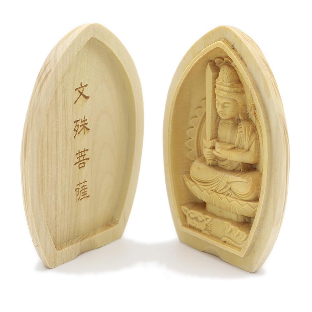 Spezielle Buddhistische Statue Manjusri Bodhisattva Räucherhalter Buddha Schutzgottheit Jahr des Hasen Breite Buchsbaum Holzschnitzerei 17510 Kuritas