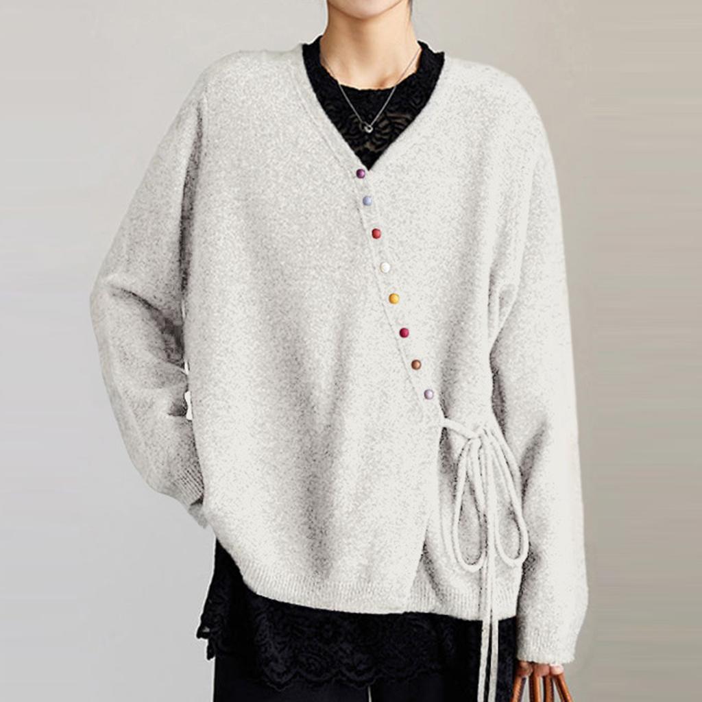 Women's Solid Color Long Sleeved Colorful Button V-neck Cardigan Top Jacket