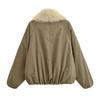 Spot European and American style winter new women's fashion hair lapel horn buckle cotton clothes women's winter