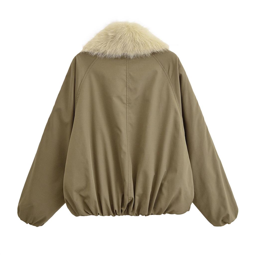 Spot European and American style winter new women's fashion hair lapel horn buckle cotton clothes women's winter