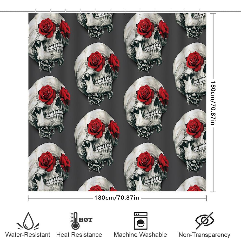 Totenkopf Duschvorhang Gotisch Blumig Totenkopf Wandteppich Dunkle Wohnkultur Halloween Gruselig Waschbar Badezimmer-Set Vintage Totenkopfkunst
