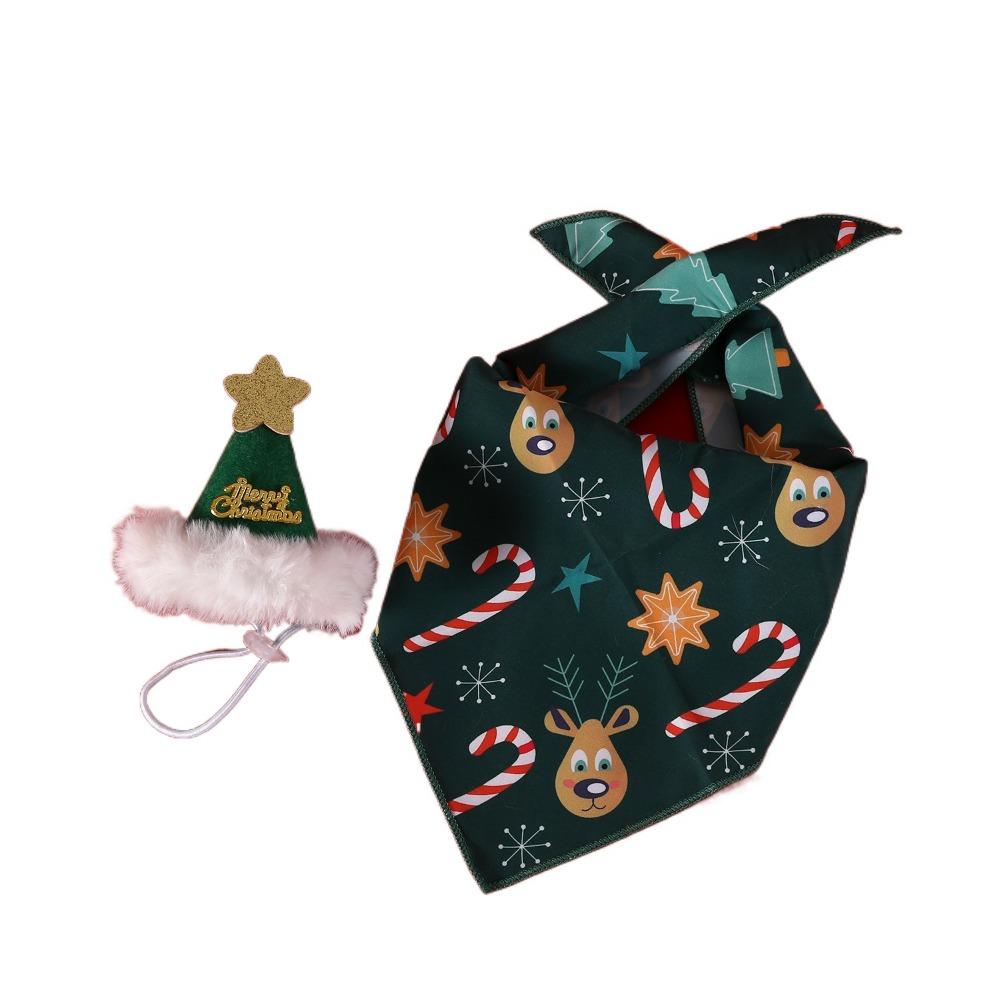 2Pcs Cute Kitten Dress Up Accessories Bat Triangle Scarf Cat Christmas Bib Hat Set  Pet Accessories