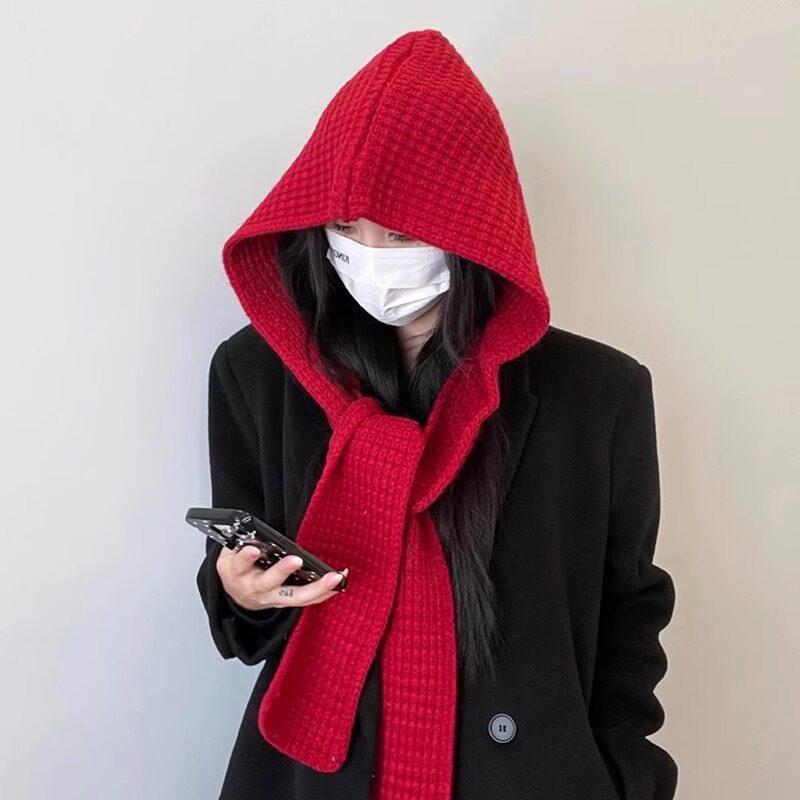 Autumn and winter hooded shawl integrated knitted hat dual-purpose women's thickened warm and cold-proof fashion versatile cape