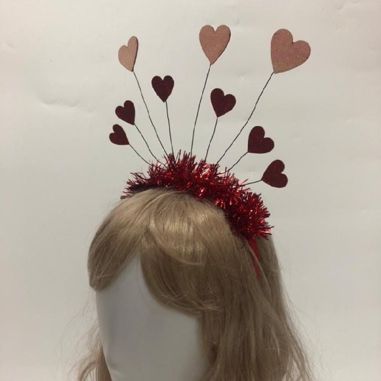 Valentines Day Glitter Tinsel Hair Hoop Red Sequin Heart Headband Party Hairband
