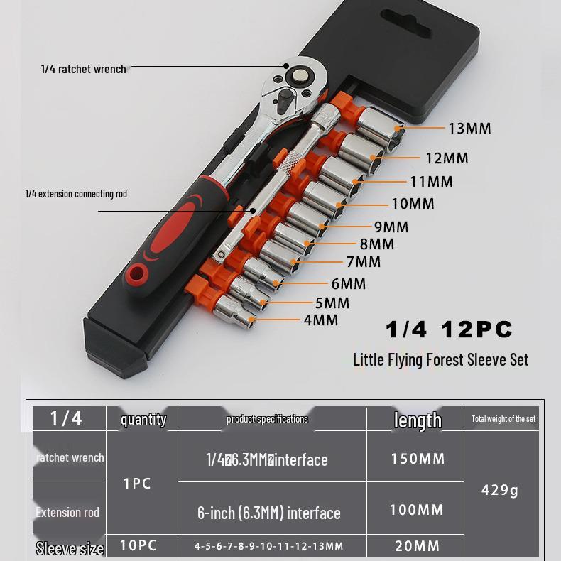 12-Piece Quick Release Ratchet Wrench & Socket Set for Auto Repair