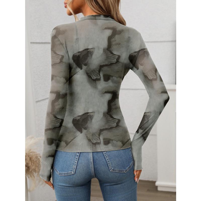 Women S Sexy Y2k Sheer Mesh Long Sleeve T Shirt Half High Neck Slim Fit