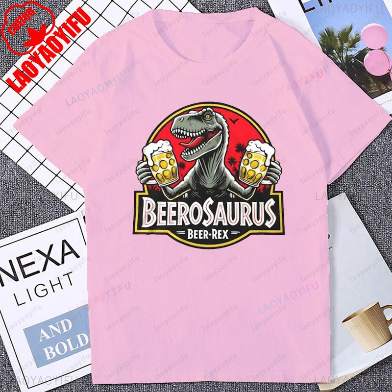 BeeroSaurus Zabawny Piwny Rex Dinozaur Design Koszulka Lata 80. 90. Styl Vintage Miłośnicy Piwa Unikalna Męska Koszulka Letnia Codzienna Damska Koszulka