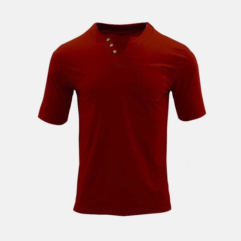Summer Men's Thin V-Neck Solid Color Casual Breathable Short Sleeve T-Shirt With Pocket