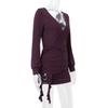 Spring Sexy Deep V-neck Solid Color Long Sleeved Hip Hugging Dress for Women