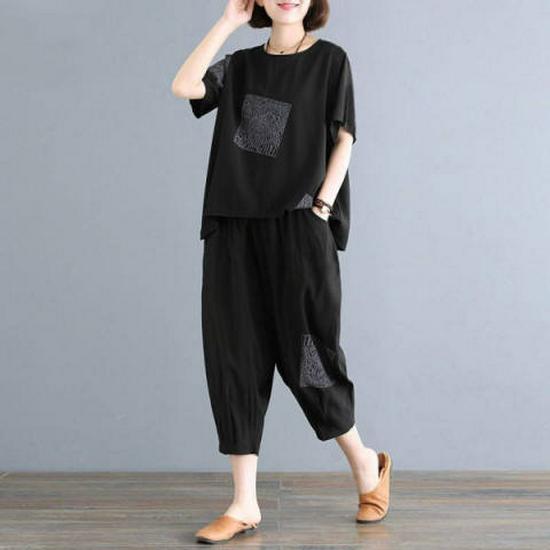 2025 Casual Plus-Size Summer Two-Piece Set: Loose Short-Sleeved Top & Trousers
