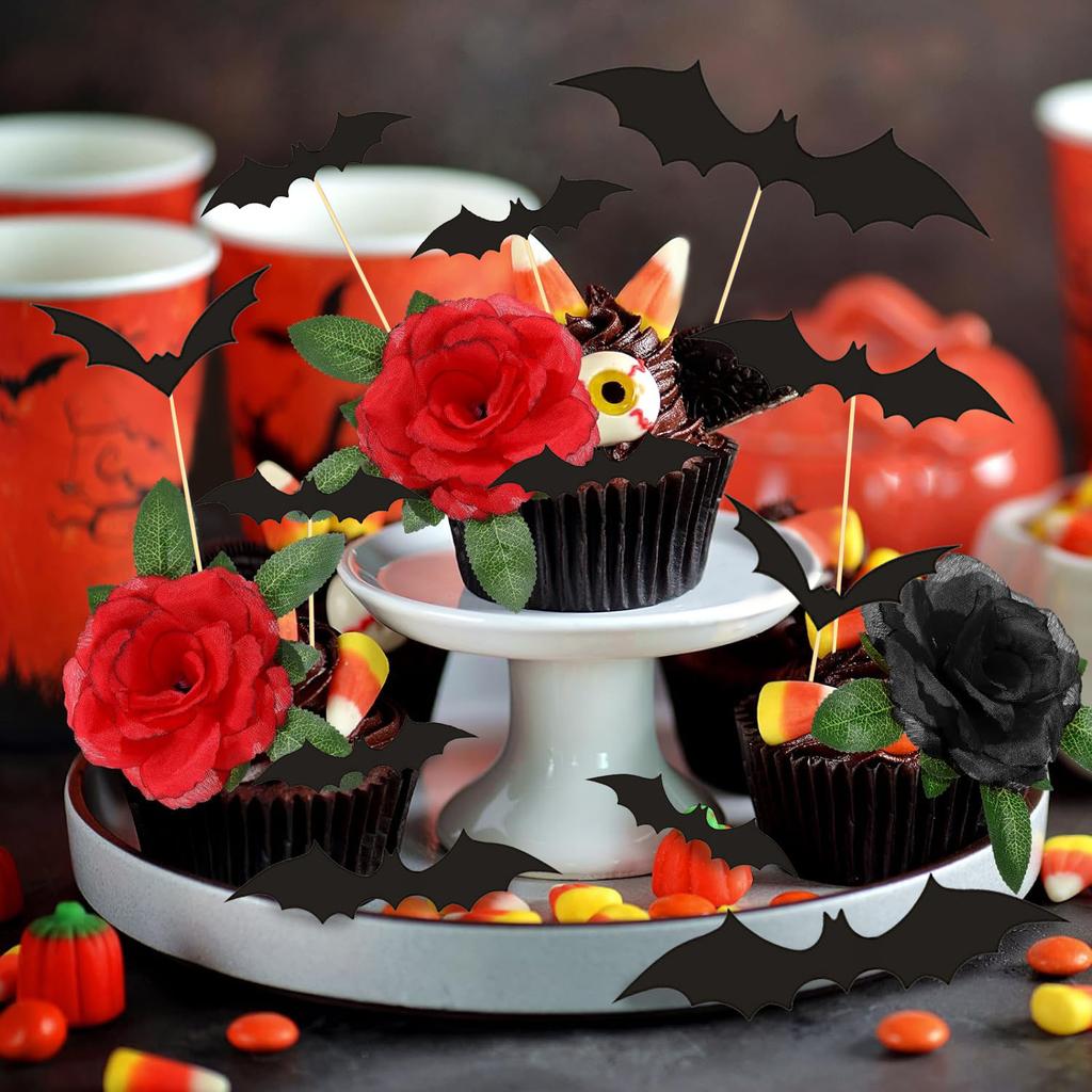 29 Stück Halloween Kuchenaufsätze - Geist, Schädel, Fledermaus & Schwarze Rose Dekorationen für Partys & Geburtstage