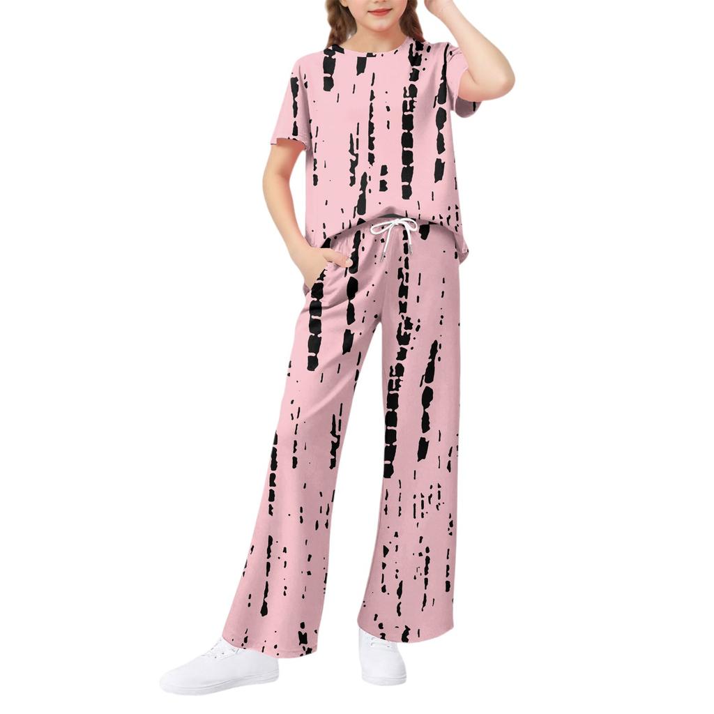 Girls' 2-Piece Set - Short Sleeve Tee & Wide Leg Pants