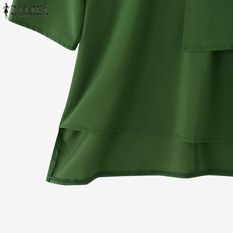 ZANZEA Women Casual Round Neck Half Sleeve Loose Retro Blouse