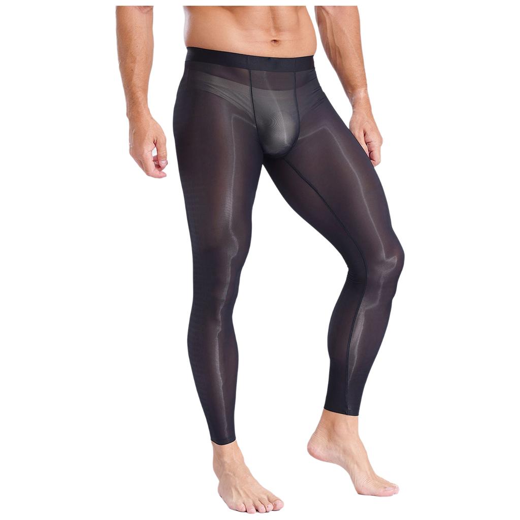 Męskie jedwabiste legginsy do jogi z lodowym efektem Elastyczny pas Ultra cienkie z wyprofilowaną kieszonką Prześwitujące rozciągliwe spodnie